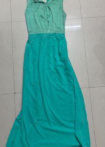 Elegant Teal Maxi Dress Back side sem t