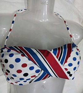 💙 Retro Polka Dot & Stripe Bikini Top
