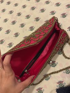 Pink Beaded Clutch Bag