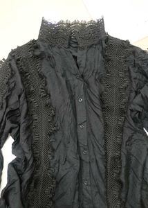 Elegant Black Lace Trimmed Blouse
