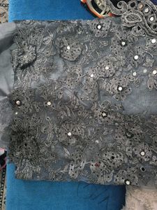 Cut work Elegant Grey Embroidered Saree