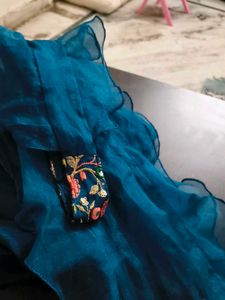 Embroidered Teal Blouse with plazo set