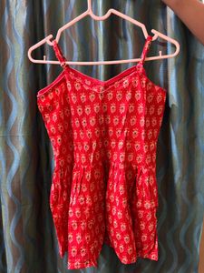 red printed peplum cami top