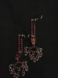 Red vintage glass rhinestone Dangle Earrings
