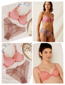 Lace Trimmed Pink Bra and Panty Set