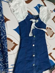 Denim Dress with Puff Sleeves