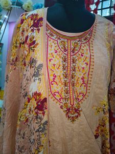 Peach Floral Kurta Set with Dupatta