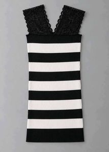 BLACK AND WHITE STRIPED RIBBED BODYCON DRESS