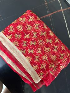 Elegant Red Embroidered Saree