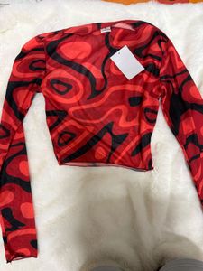 Sheer Red &amp; Black Swirl Print Mesh Top
