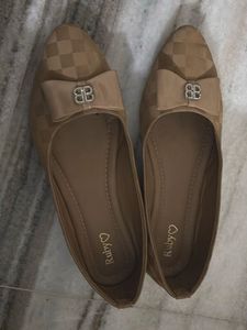 Beige Ballet Flats with Bow Detail