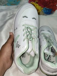 White Sneakers with Cute Eyelash Design