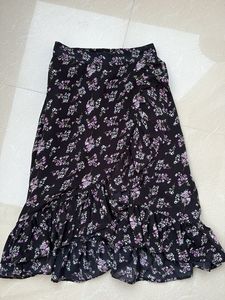 Floral Ruffle Hem Midi Skirt