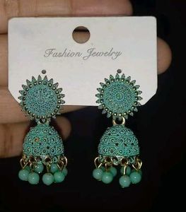 Green Jhumka Earrings