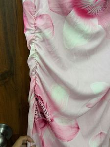 Chic Pink Floral Ruched Midi Dress