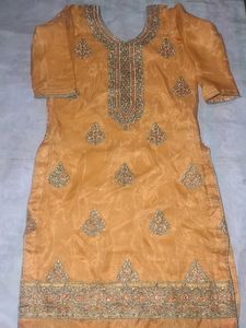 Embroidered Orange Kurta Set