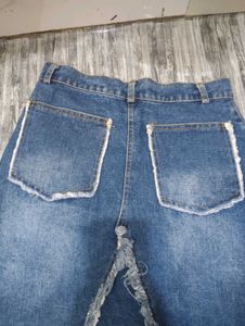 Denim Mini Skirt with Distressed Detail