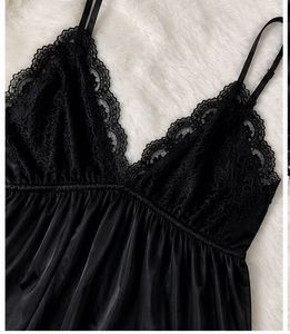 Lace Trimmed Black Sleep Dress