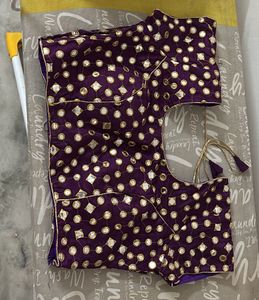 Purple Mirror Work Saree Blouse