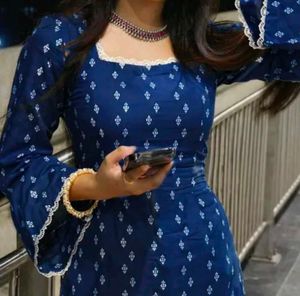 Elegant Navy Blue Printed Kurta