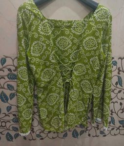 Green Bandhani Print short Kurti