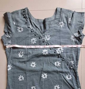 Grey Kurta with White Floral Print
