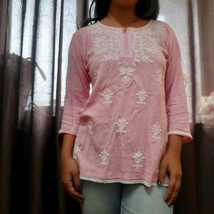 Chikankari Babypink Kurti