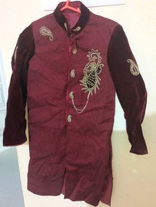 Burgundy Velvet Sherwani - Size M