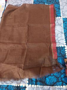 Brown Flower Print Saree With Blouse Pis