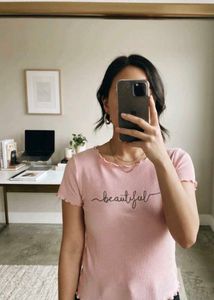 Cute Pink Ribbed "Beautiful" Crop top