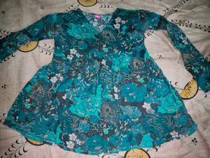 Blue Floral Print short Kurta