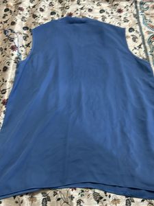 Blue Sleeveless Tie-Neck Top