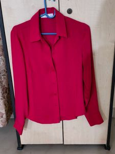 Chic Red Button-Up Blouse