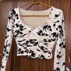 Sheer Floral Ruched Mesh Top