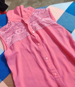 Pink Lace Detail Sleeveless Top