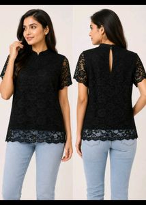 Black Floral Lace Top with Cotton Inner -