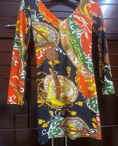 Vintage Print Long Sleeve Dress