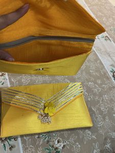 Set of 2 Yellow Embroidered Haldi Clutches