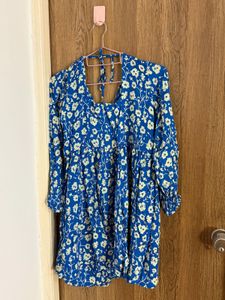 Blue Floral Print Mini Dress