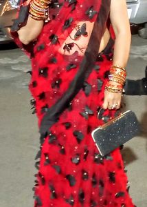 Stunning Red Butterfly Saree with clutches