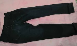 Black Denim Jeans with Embellished Cuffs