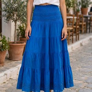 Bohemian Royal Blue Embroidered Tiered Skirt
