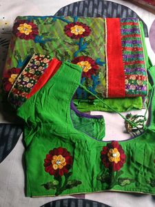 Beautiful Embroided Green Saree