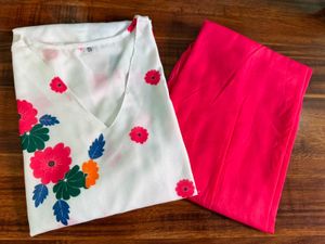 White and Pink Embroidered Co-ord Set