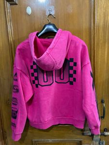 H&amp;M Racing Pink Graphic Print Zipper Hoodie