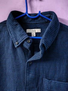Men's Blue Textured Button-Down Shirt