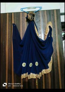 Elegant Navy Blue Saree with Gold Border