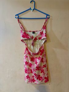 Pink Floral Cut-Out Mini Dress