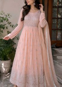 Stunning Peach Embroidered Anarkali Gown