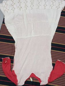 Red &amp; White Flared Kurti with Embroidery Work